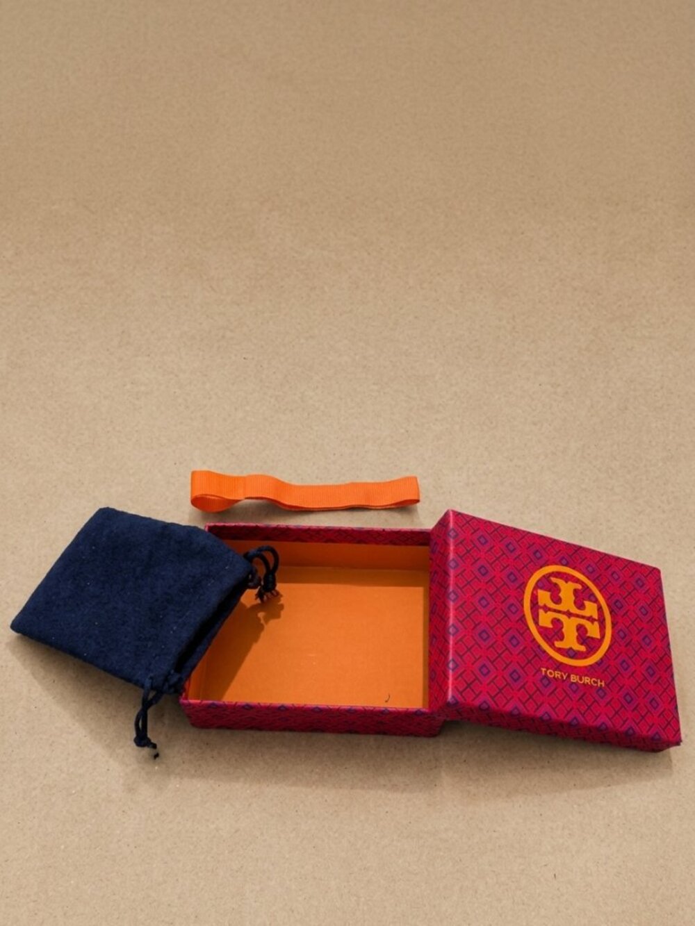 Tory Burch Empty Gift Box Set - Pink Logo Print Box, Navy Dust Bag & Band